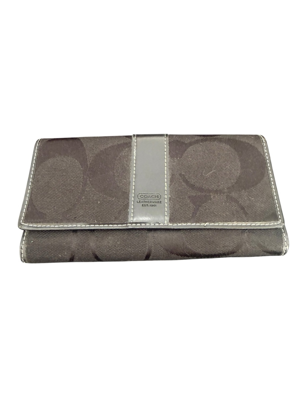 Coach Dark Brown Signature Continental Wallet with Leather Trim
